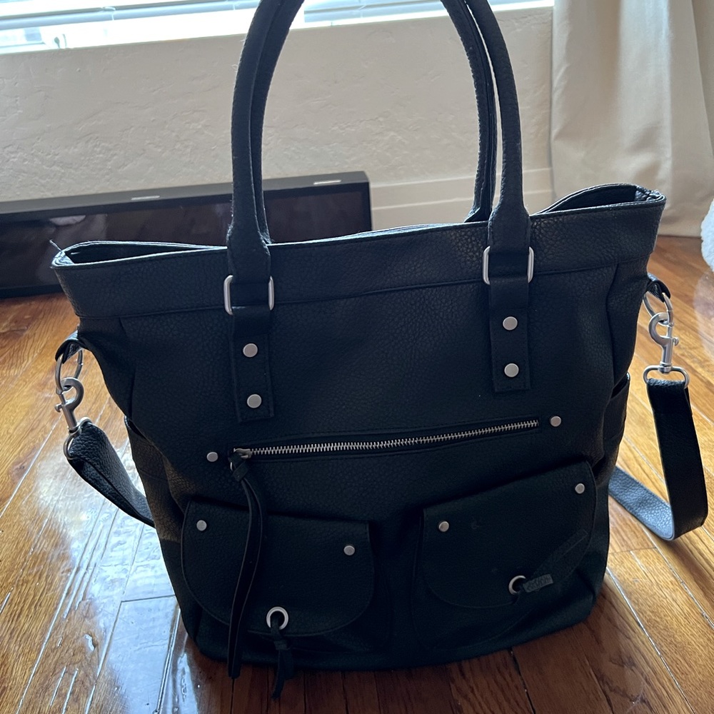 Black Faux Leather Tote with Removable Strap